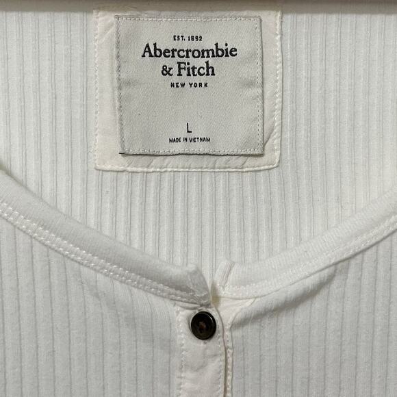 Abercrombie & Fitch Womens Thermal Henley Top Size L White Ribbed Neutral Y2K - Picture 4 of 6